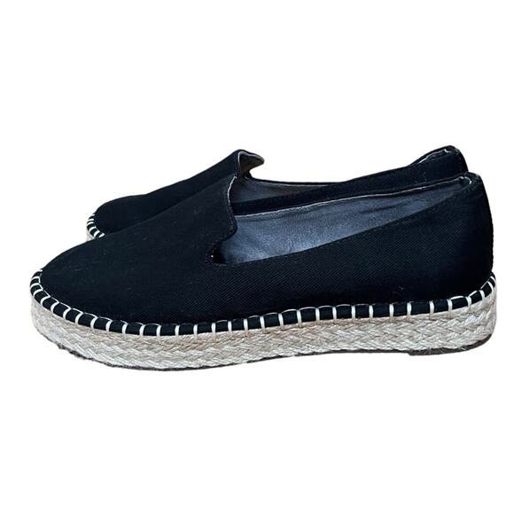 Joie Cara Platform Espadrilles Slip On Canvas Loafers Black Jute Office Size 8.5 - Picture 1 of 9